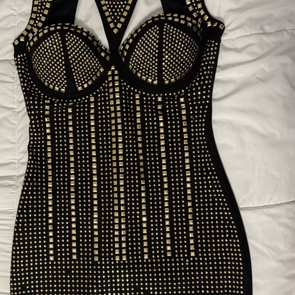 AKIRA Black Dress with Gold Accents